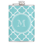 Aquamarines Quatrefoil Muster, Ihr Monogramm Flachmann (Vorderseite)
