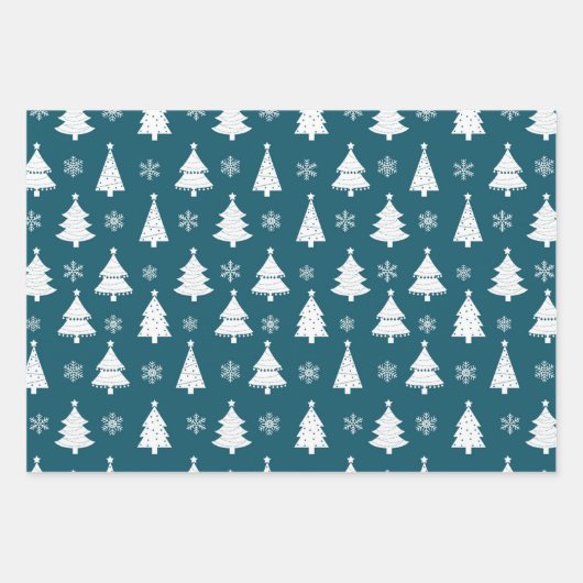 Aquamarines Rentier, Weihnachtsbaum und Holly-Must Geschenkpapier Set (Vorderseite)