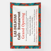 Aquamarines Restaurant mit rotem Blumenmuster Banner (Vertikal)