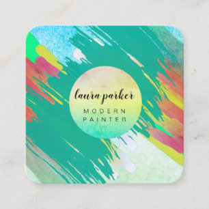 Aquamarines Retro Abstrakt Paint Artist Girl Quadratische Visitenkarte