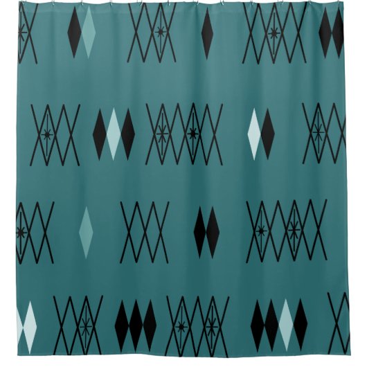 Aquamarines Retro Atomera Diamonds-Muster Duschvorhang (Vorderseite)