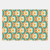 Aquamarines Retro-Blumenmuster, Creme, Orange Geschenkpapier Set (Vorderseite 3)