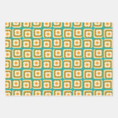 Aquamarines Retro-Blumenmuster, Creme, Orange Geschenkpapier Set (Vorderseite 2)