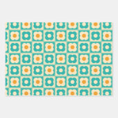 Aquamarines Retro-Blumenmuster, Creme, Orange Geschenkpapier Set (Vorderseite)