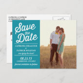 Aquamarines Retro-Script-Foto Save the Date Postka Ankündigungspostkarte (Vorne/Hinten)