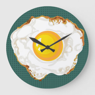 Aquamarines Retro-Style Fried Ei Küche Dekoration Große Wanduhr