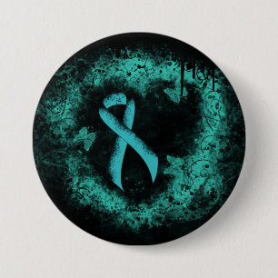 Aquamarines Ribbon Grunge Herz Button