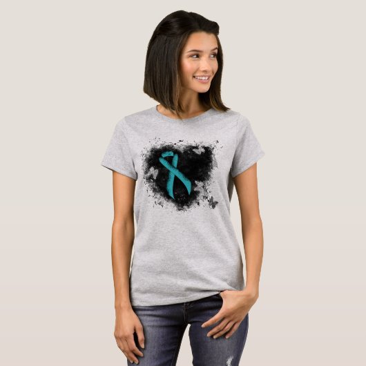Aquamarines Ribbon Grunge Herz T-Shirt (Vorne ganz)
