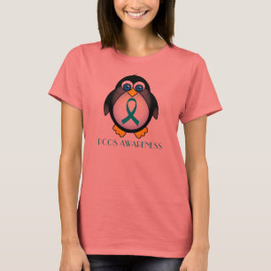 Aquamarines Ribbon PCOS Pinguin Womens Ringer-T-Sh T-Shirt