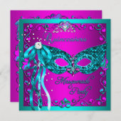 Aquamarines rosa Masquerade Quinceanera Party Einladung (Vorne/Hinten)