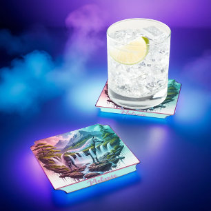 Aquamarines Rosa Pferd Berg Wasserfall Untersetzer