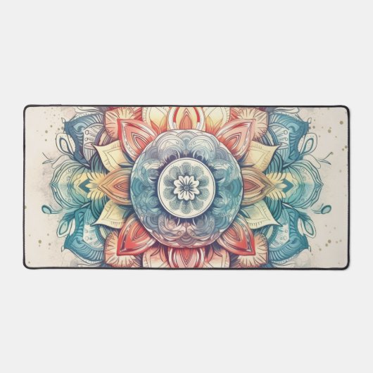 Aquamarines Rosa und Orange Mandala Schreibtischunterlage (Vorderseite)