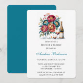 Aquamarines Rot-Orange-Bouquet-Brunch mit floralen Einladung (Vorne/Hinten)