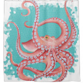 Aquamarines rotes Octopus-Buntglas Duschvorhang (Vorderseite)
