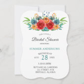 Aquamarines Rotes Orange Rose Brautparty Einladung (Vorderseite)