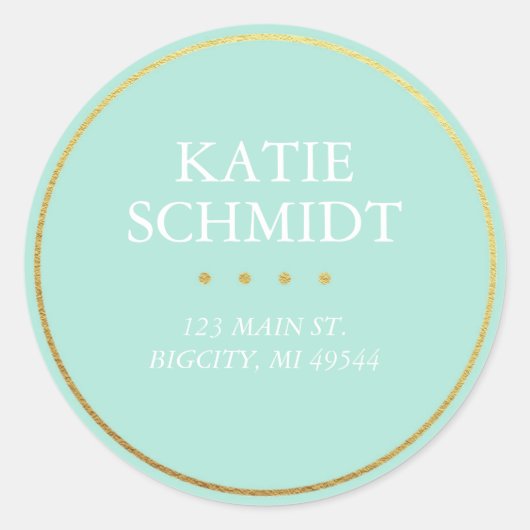 Aquamarines Rücksendeadresse-Etikett mit Imitate G Runder Aufkleber (Vorderseite)