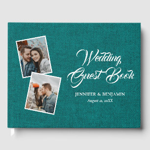 Aquamarines Rustic Burlap Wedding Foto Gästebuch