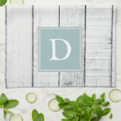 Aquamarines rustikales Monogramm-Handtuch Geschirrtuch (Gefaltet)