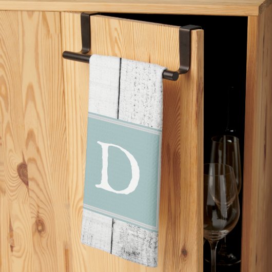 Aquamarines rustikales Monogramm-Handtuch Geschirrtuch (Drittel gefaltet)