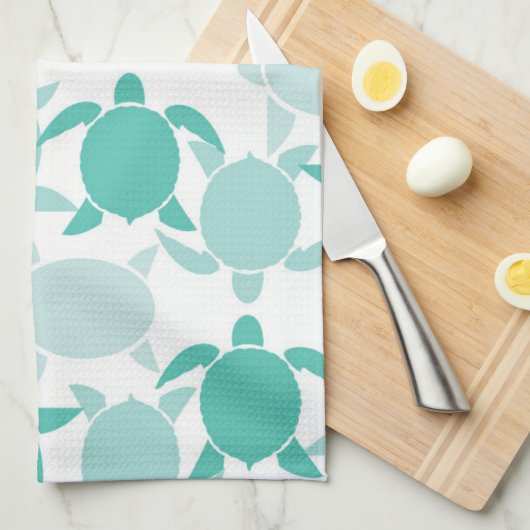 Aquamarines Schildkröte-Muster Geschirrtuch (Viertel Falte)