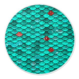 Aquamarines Schimmer-und Rubin-Fisch-Skala-Muster Keramikknauf