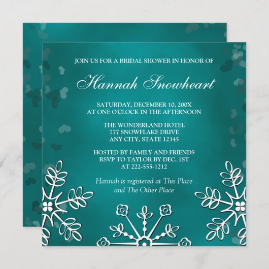 AQUAMARINES SCHNEEFLOCKE-BRAUTPARTY EINLADUNG (Vorne/Hinten)