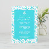 Aquamarines Schneeflocken-Grenz-Brautparty Einladung (Stehend Vorderseite)