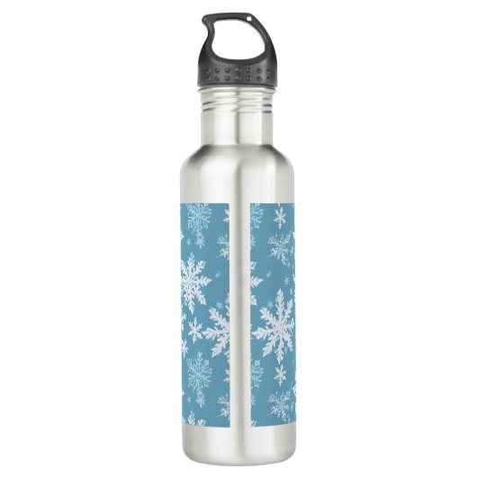 Aquamarines Schneeflockenmuster Edelstahlflasche (Rückseite)