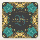 Aquamarines Schwarz + Gold Feier Jahrestag Rechteckiger Pappuntersetzer (Vorderseite)