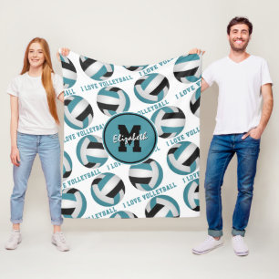 aquamarines Schwarz-I-Liebe-Volleyballtextmuster Fleecedecke