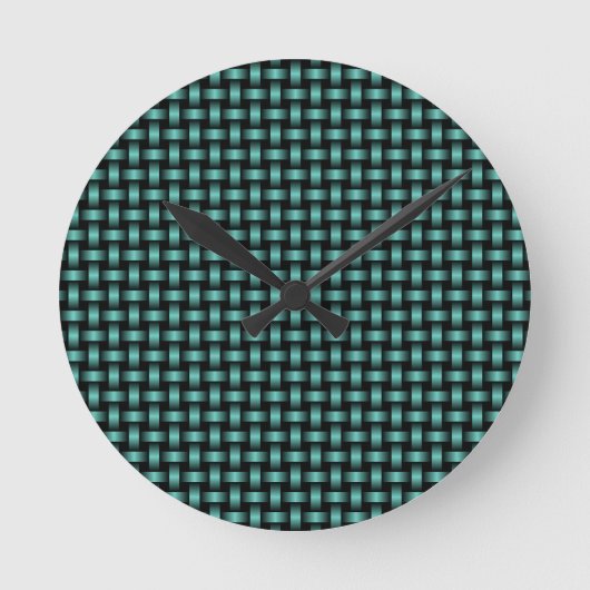 Aquamarines Schwarz-Weave-Muster Runde Wanduhr (Vorderseite)