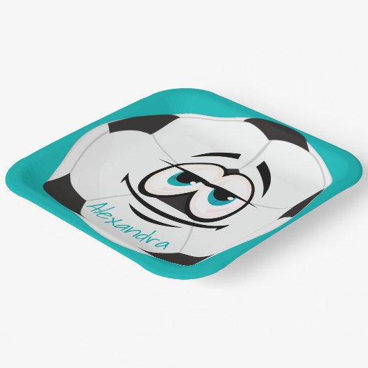 Aquamarines Schwarz-Weiß-Fußball-Lustikal Pappteller (Gewinkelt)