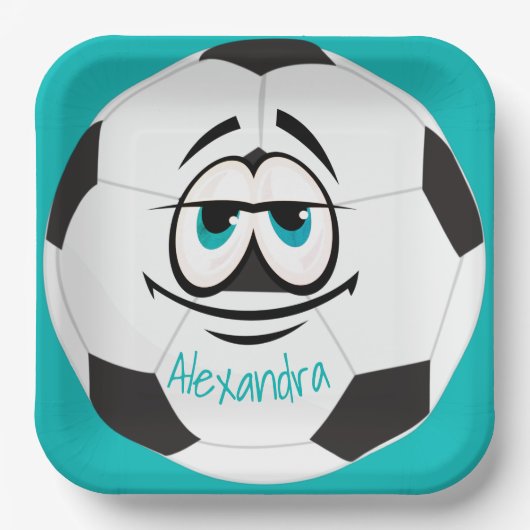 Aquamarines Schwarz-Weiß-Fußball-Lustikal Pappteller (Vorderseite)