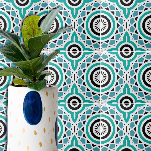 Aquamarines Schwarz-Weiß-Tribal-Ethnic Geometric-M Fliese