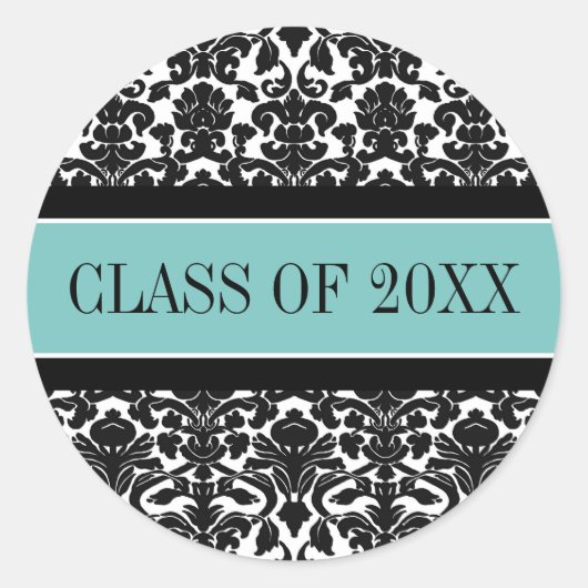 Aquamarines Schwarzes Damassom Abschluss - benutze Runder Aufkleber (Vorderseite)