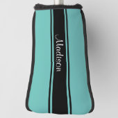 Aquamarines Schwarzes Streifen-Skript-Monogramm Golf Headcover (Rotieren 90)