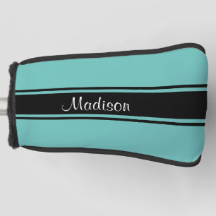 Aquamarines Schwarzes Streifen-Skript-Monogramm Golf Headcover
