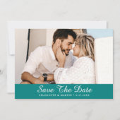 Aquamarines Script-Hochzeitungs-Foto Speichern Sie Save The Date (Vorderseite)