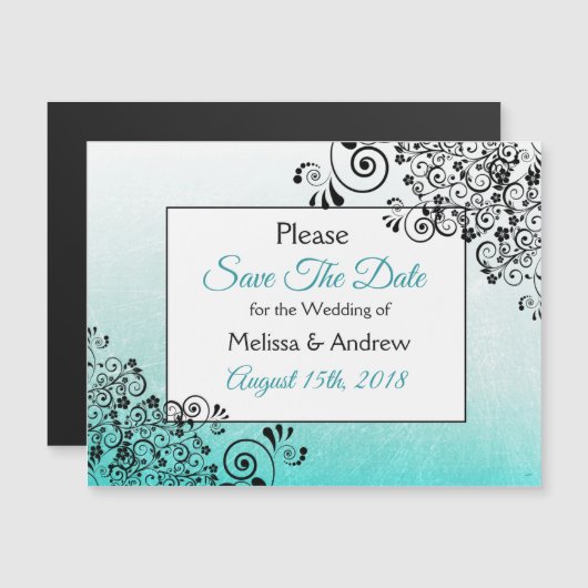Aquamarines Script Save the Date Wednet Magnet (Vorne/Hinten)