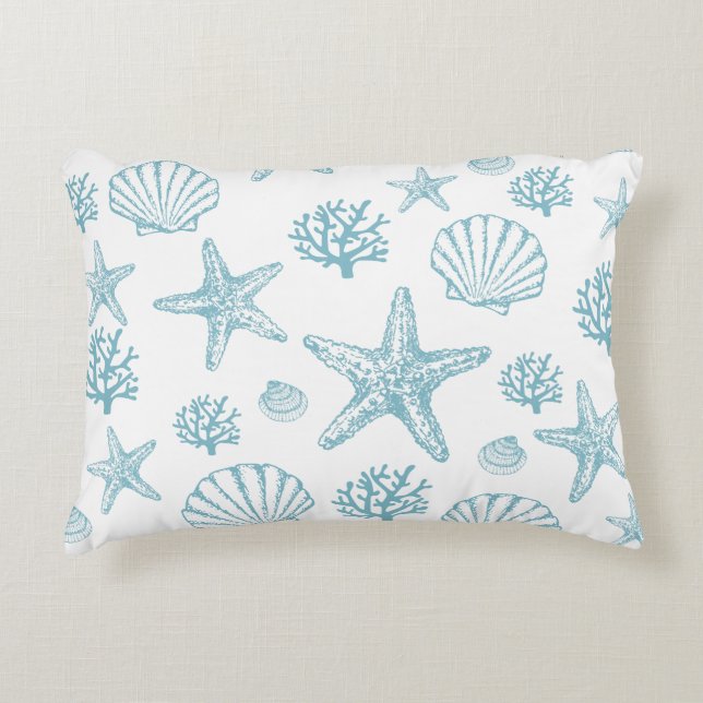 Aquamarines Seashell Starfish Strandmuster Dekokissen (Vorderseite)