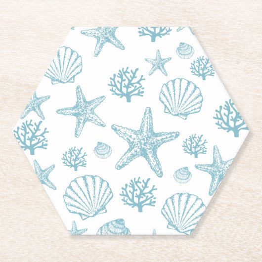 Aquamarines Seashell Starfish Strandmuster Untersetzer (Vorderseite)