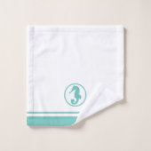 Aquamarines Seepferd an der Küste Badhandtuch Set (Waschlappen)