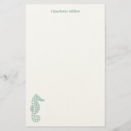 Aquamarines Seepferd Blockdruck personalisiert Briefpapier