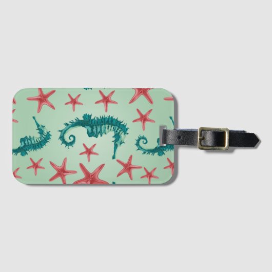 Aquamarines Seepferd-Muster 2 Gepäckanhänger (Vorderseite (Horizontal))