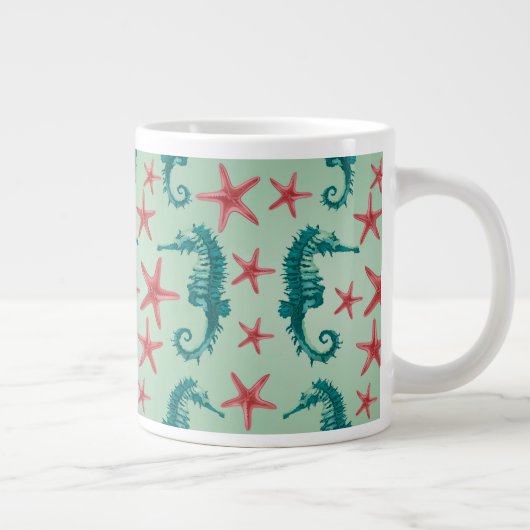 Aquamarines Seepferd-Muster 2 Jumbo-Tasse (Rechts)