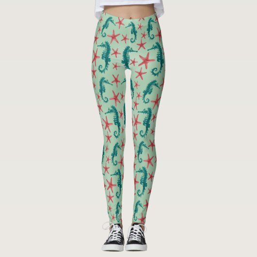 Aquamarines Seepferd-Muster 2 Leggings (Vorderseite)