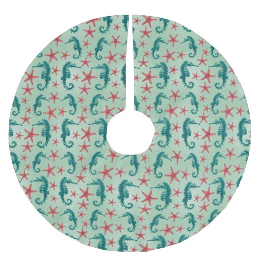 Aquamarines Seepferd Muster 2 Polyester Weihnachtsbaumdecke (Vorderseite)
