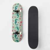 Aquamarines Seepferd-Muster 2 Skateboard (Vorderseite)