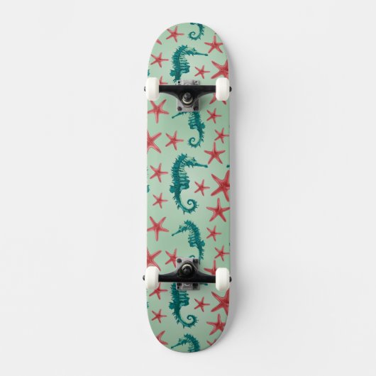 Aquamarines Seepferd-Muster 2 Skateboard (Vorderseite)