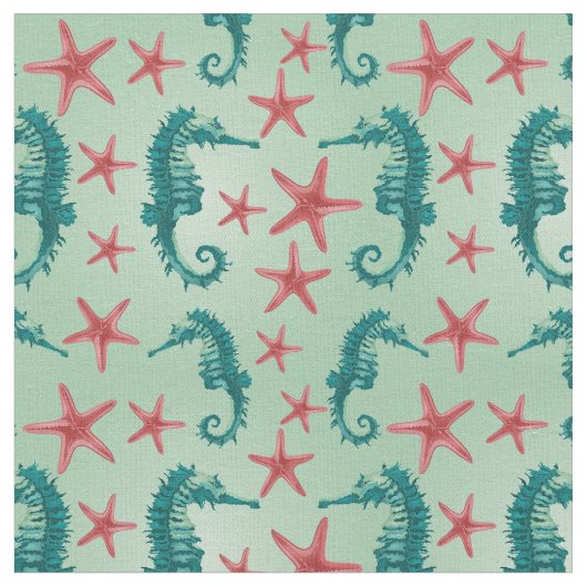 Aquamarines Seepferd-Muster 2 Stoff (Nahaufnahme)